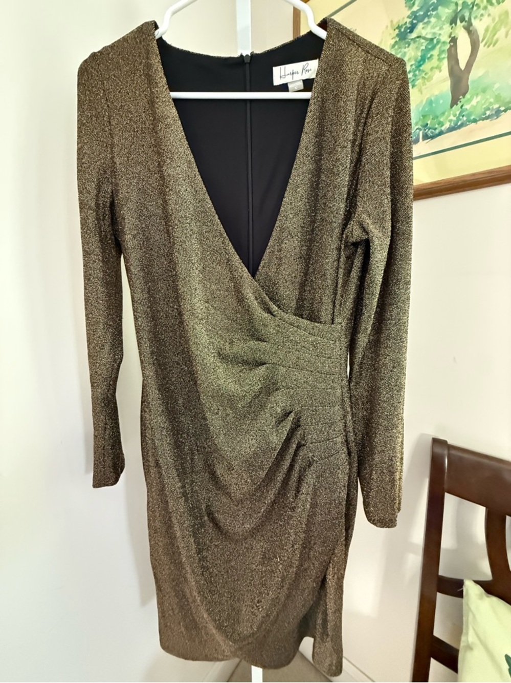 Harper Rose Gold Metallic Long Sleeve Midi Dress. NWOT. Size 10.